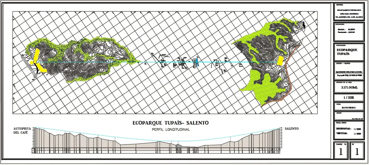 Plano y perfil del trazado del Teleférico de Salento