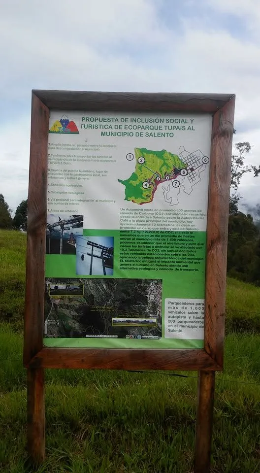 Valla con la propuesta del Ecoparque TuPaís al municipio de Salento